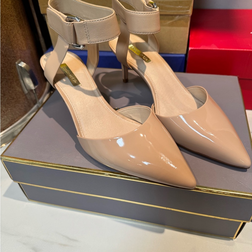 Louise et Cie Nude Patent Ankle Strap Heels